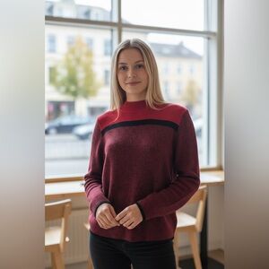 Karen Scott red & black women’s mock turtleneck long sleeve sweater size PL